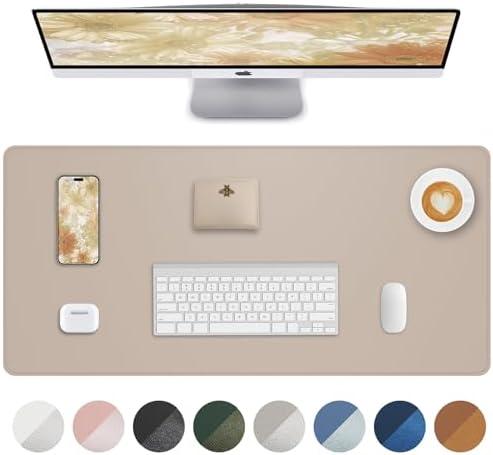 Leather Desk Pad Protector, Mouse Pad, Office Desk Mat, Non-Slip PU Leather Desk Blotter, Laptop Desk Pad, Waterproof Desk Writing Pad for Office and Home (Beige, 31.5" x 15.7")