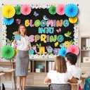 Eersida Valentines Day Bulletin Board Decorations with Paper Fans Spring Classroom Bulletin Board Set Colorful Heart Flower Cutout for Valentines Springtime Holiday School Wall Decor(Spring)