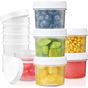 TUZAZO 5 Oz Food Storage Jars with Screw Lids (12-Count) BPA Free Small Plastic Freezer Containers for Sauce, Jam and Puree, Reusable Plastic Ice Cream Containers