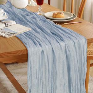 Le courant 10Ft Cheesecloth Table Runner, Rustic Boho Gauze Cheese Cloth Runner Table Runner for Weddings Bridal Baby Shower Birthday Holiday Parties Home Decor, Dusty Blue (10ft x 1pc)