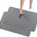 JUERLEN 2 Pack Diatomaceous Earth Shower Mat, Stone Bath Mat, Nonslip Super Absorbent Fast-Drying Hard Bath Mat for Bathroom Shower Floor, 32 x 20 inch, Grey Wave Design