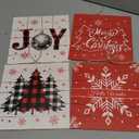 Beeveer 4 Pcs Merry Christmas Sign Buffalo Plaid Wood Wall Hanging Christmas Wooden Door Sign Farmhouse Plaque Tree Decorations Set Wall Pediments for Front Xmas Home Door Decor