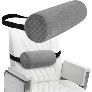 Lumbar Roll Pillow for Lower Back, Lumbar Support Foam Roll Cushion with Pillowcase and Upgraded Strap for Office, Chair, Car, Seat Pain Relief & Improving Posture (Light Grey, Short-11*4.3'')