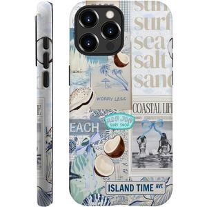 Case Compatible with iPhone 16 Pro,Fall Prevention Hybrid 2-Layer Hard Shell Cases for Girls Boys,Beach Coast Collage