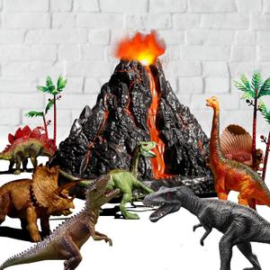 Large Volcano Set with 9 Realistic Dinosaur Action Figures for Kids 2 3 4 5 6 8 10 Years, Simulated Volcanic Eruptions w/Sounds, Volcano Can Store Dinos, Gift for Toddlers Boys & Girls