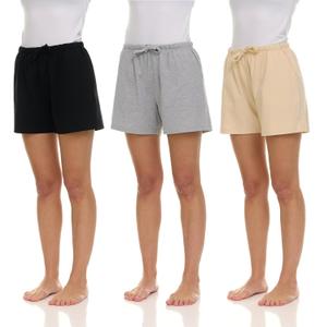 Essential Elements 3 Pack: Women's 100% Cotton Casual Active Gym Lounge Sleep Bottom Pajama Shorts (Medium)