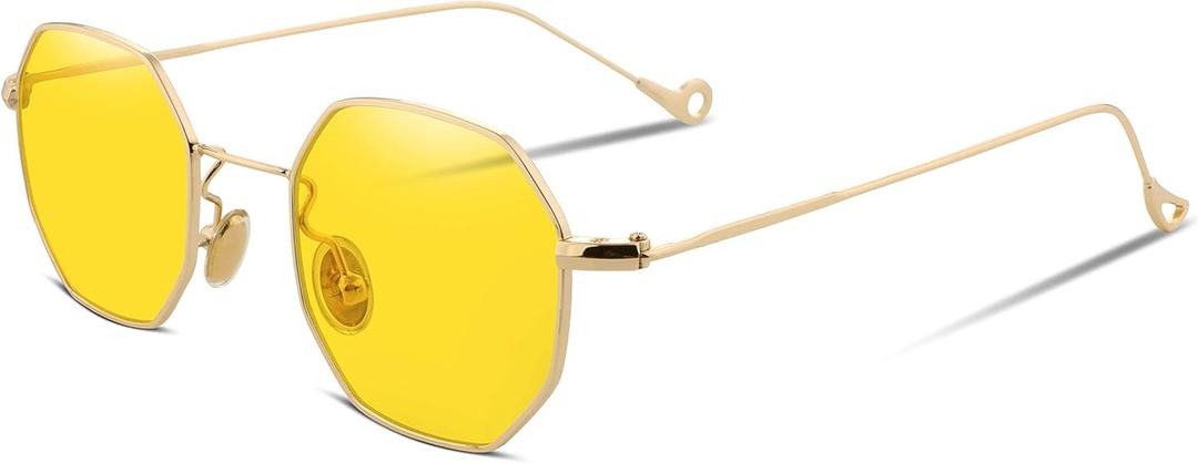 FEISEDY Hipster Small Polygon Women Men Sunglasses Delicate Metal Frame B2254 (Golden Frame Yellow Lens)