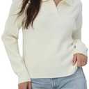 ORQUWEH Women's Polo Sweater V Neck Long Sleeve, Pullover Knit Sweaters for Women Lapel Collar L
