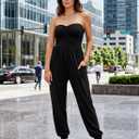 MIHOLL Womens Jumpsuit Casual Summer Strapless One Piece Rompers Loose Overalls Jumpers with Pockets (Black, S)