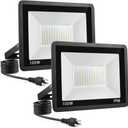 100W LED Flood Light Outdoor, 2Pack 10000LM Super Bright, IP66 Waterproof Outside Work Lights, 6500K Daylight White Security Lights, Plug in Flood Light for Yard Garage Garden Patio