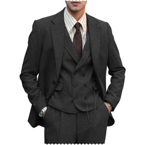 Tuikayoo Mens Formal Tweed Wool 3 Piece Wedding Slim Fit Suit Prom Tuxedos Groomsmen（Black，3XL）
