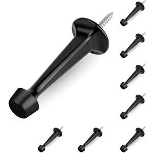 HOMOTEK 8 Pack Heavy Duty Solid Rigid Door Stop with Soft Rubber Tip, Zinc Die Cast Door Stopper Protect Wall & Door, Black
