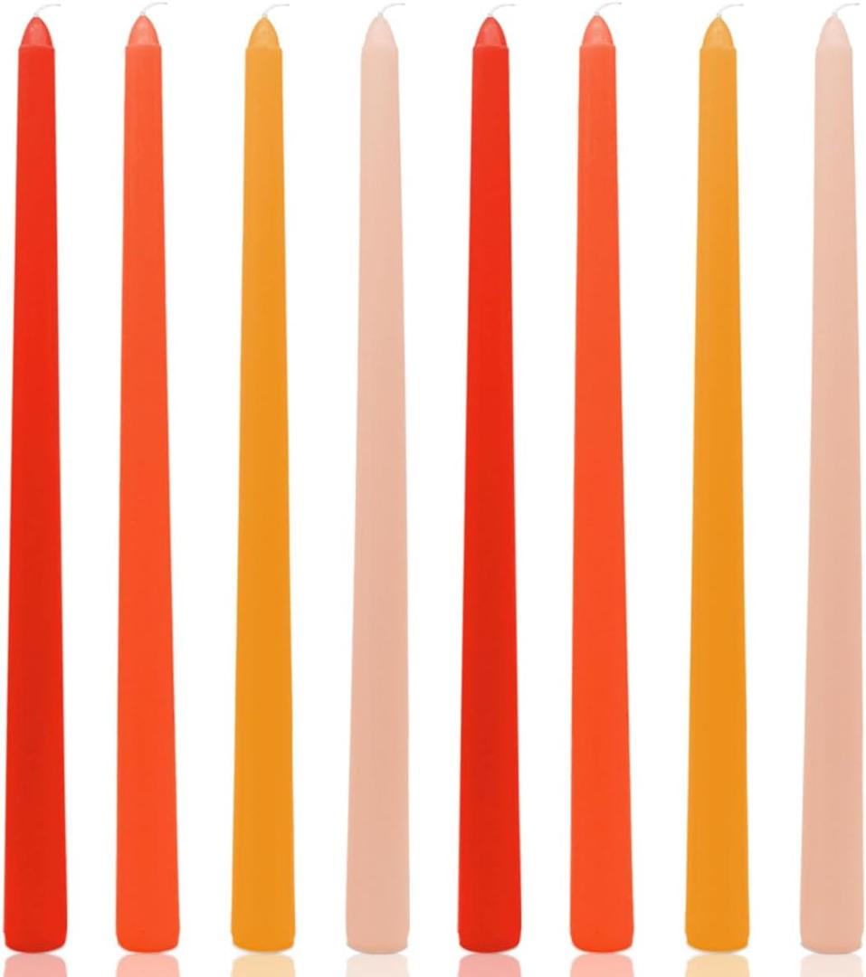 12 Inch Gradient Orange Taper Candles for Home Decoration, 8 Pack Long Candlesticks for Dinner Party Holiday Fall Halloween and Harvest