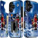 LETO Christmas Wallet Phone Case for iPhone 16 Plus - Flip Folio Leather Kickstand - Credit Card Holder - Shockproof Protective Cover for Women and Girls - Santa with Deer