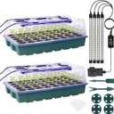 Sondiko Seed Starter Tray with Grow Light, Intelligent Display Digital Controller, 80 Cells Seed Starter Kit with Humidity Dome, Adjustable Brightness Indoor Plants Germination Kit(2 Pack) (Dark Green)