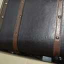Vintage Style Faux Leather Storage Trunk with Leather Straps and Brass Studs, Dark Brown