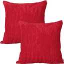 Queenie® - 2 Pcs Solid Color Corduroy Decorative Pillowcase Cushion Cover for Sofa Throw Pillow Case (24" x 24", Red)
