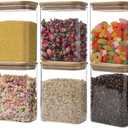 Liuruiyu Glass Storage Jars 12 * 8cm [Set of 3],Clear Glass Food Storage Containers with Airtight Bamboo Lid Stackable Kitchen Canisters for Candy,Cookie,Rice,Sugar,Flour,Pasta(Square)