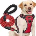 No Pull Dog Harness Adjustable Reflective Oxford Easy Control Medium Large Dog Harness with A Free Heavy Duty 5ft Dog Leash (L (Neck: 18"-25.5", Chest: 24.5"-33"), Red Harness+Leash)