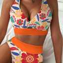 Herseas Women's 2 Piece Bikini Sets Twist Front Top Lily Print Swimsuits High Waisted Bathing Suit Beach Summer Swimwear (Orange, M)