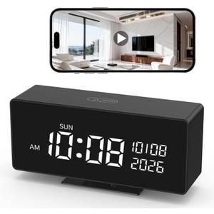 Clock Camera–Indoor Security Camera, Nanny Camera with 2K HD Video,AI Motion Alerts,Digital Clock, Night Vision, 5G&2.4G, Bluetooth Setup,Local & Cloud Storage