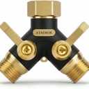 Hose Splitter 2 Way Heavy Duty, Metal Body Full Flow Garden Hose Splitter with Shut-Off Valve,3/4'' GHT Connector Water Hose Bib Y Spigot Splitter, For Outdoor Spigot Faucet and horticultural use