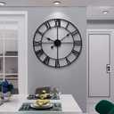 LEIKE Large Wall Clock, 24" Completely Silent, Non Ticking, Battery-Operated,Rustic Round Modern Metal Wall Clock Decor for Living Room, Bedroom and Kitchen, (60cm, Black-Roman Number)
