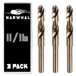 11/16 Cobalt Drill Bits - 3 Pack - 6 Inch Length - M35 Cobalt Drill Bits with Storage Case - Perfect Drill Bits for Metal, Hardened & Stainless Steel, Cast Iron, and More!
