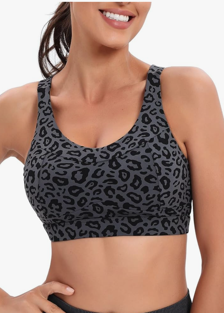 RUNNING GIRL High Support Sports Bras for Women,Racerback Running Bra Workout Crop Tank Tops Longline Sports Bra Push up(WX2946 Deep Coal Multi L)