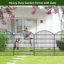 Heavy Duty Metal Garden Fence with Gate 43.2 in x 14.75ft, No-Dig Dog Fence