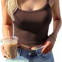 CHYRII Womens Tank Tops with Built in Bra Fashion Workout Top Longline Sports Bra Basic Camisole Top (Medium, Coffee)