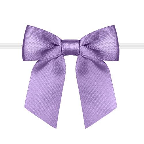 Rainbow Pana 120 Pack Twist Tie Bows for Treat Bags 3" Violet Satin Ribbon Bows for Package Craft Gift Wrapping Decoration