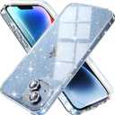 Choiche Compatible for iPhone 14 Case Women Phone Case, Cute Bling Sparkly, Military Grade Drop Protection, 2 Diamond Camera Lens Covers, 2 Tempered Glass Protectors, 6.1 inch (Glitter Clear)