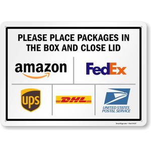 SmartSign 10 x 14 inch Please Leave Packages in The Box And Close The Lid Metal Sign with Delivery Logos, 40 mil Laminated Rustproof Aluminum, Multicolor, Made in USA