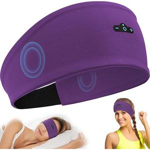 Sleep Headphones Bluetooth Headband for Side Sleeper, 17H Playtime, Wireless Headband Headphones with HD Stereo Speakers for Workout,Running,Yoga, Ideal Gifts for Men, Women, Teens, Black + Purple