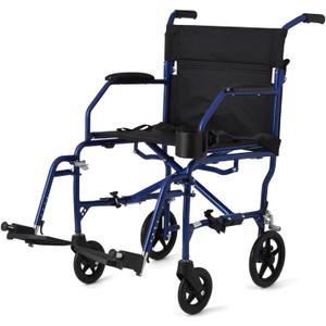 Medline Ultra Lightweight Transport Wheelchair for Adults, Foldable, 19-Inch Seat Width, Blue Frame, Black Upholstery