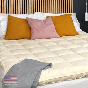 Purevana 100% Merino Wool Mattress Topper for Back Pain Relief Natural Handmade Merino Wool Pad 2 Inches Thick Cooling Breathable with 2 Elastic Straps, Ivory Queen 60x80 Inches