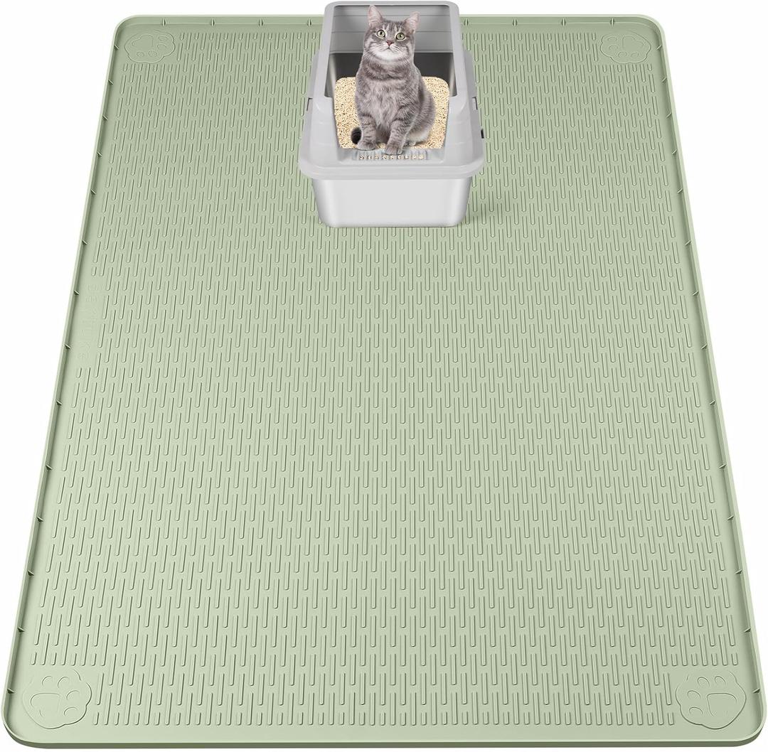 Cat Litter Mat, XXL Extra Large 50" x 35" Silicone Mat Litter Trapping Mat for Scatter Control, Soft on Kitty Paws, Easy to Clean (Green)