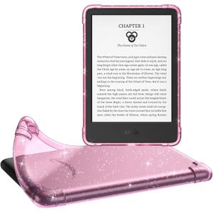 MoKo Case for 6" All-New Kindle (11th Generation-2024/2022 Release), Ultra Clear Soft Flexible Transparent TPU Skin Bumper Back Cover Shell, Glitter Flowers Pink