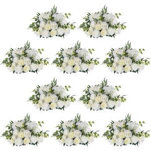 NUPTIO Large Flower Centerpieces for Tables: 17.7 inch Diameter White Artificial Flower Ball Arrangement 10 Pcs for Wedding Party Centerpiece - Fake Floral Rose for Bridal Shower Decorations