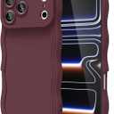 oakxco Girly Silicone Case for iPhone 17 Pro Max Generation, Wavy Curly Phone Case for Women Aesthetic, Y2k Cute Wave Frame Ripple Design, Soft Rubber Matte Plain Case, Burgundy Wine