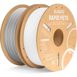 ELEGOO Rapid PETG Filament 1.75mm White & Gray 2KG, High Speed 600mm/s 3D Printer Filament Dimensional Accuracy +/- 0.02 mm, 1kg Cardboard Spool(2.2lbs) Fits for Most FDM 3D Printers
