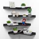 ENPKLUTE 4Tier Corner Floating Shelves, Rustic Pine Corner Shelves Wall Mounted, LShaped Floating Corner Shelves for Wall Storage, Creative Corner Wall Shelves for Bedroom,Bathroom&Any RoomBlack
