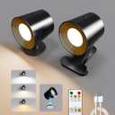 Wall Mounted Lights LED Reading Lights with Clip,Wall Lamp Sconces with Rechargeable Battery Operated,3 Color&Dimmable Touch and Remote Control,Cordless wall lights for living room,bedroom (black, 2)