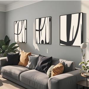 VARUFLY Black and White Abstract Wall Art for Living Room, Framed Canvas Pictures Wall Decor, Set of 3 Piece Modern Minimalist Art Work Painting for Home Office Guest Room 16X 24 (Black White)