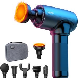 Massage Gun Deep Tissue with Heat Head, Handheld Muscle Back Massager with Carry Case, Portable Percussion Massager Gun with 6 Replacements for Athletes Pain Relief, FSA and HSA Eligible (With Heat)