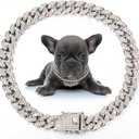 LEIFIDE Dog Chain Collar Diamond Link Puppy Collar 12 mm Wide Dog Necklace Metal Cat Chain Pet Crystal Necklace Jewelry Accessories for Small Medium Large Pet(12 Inch,Silver, AB Color)