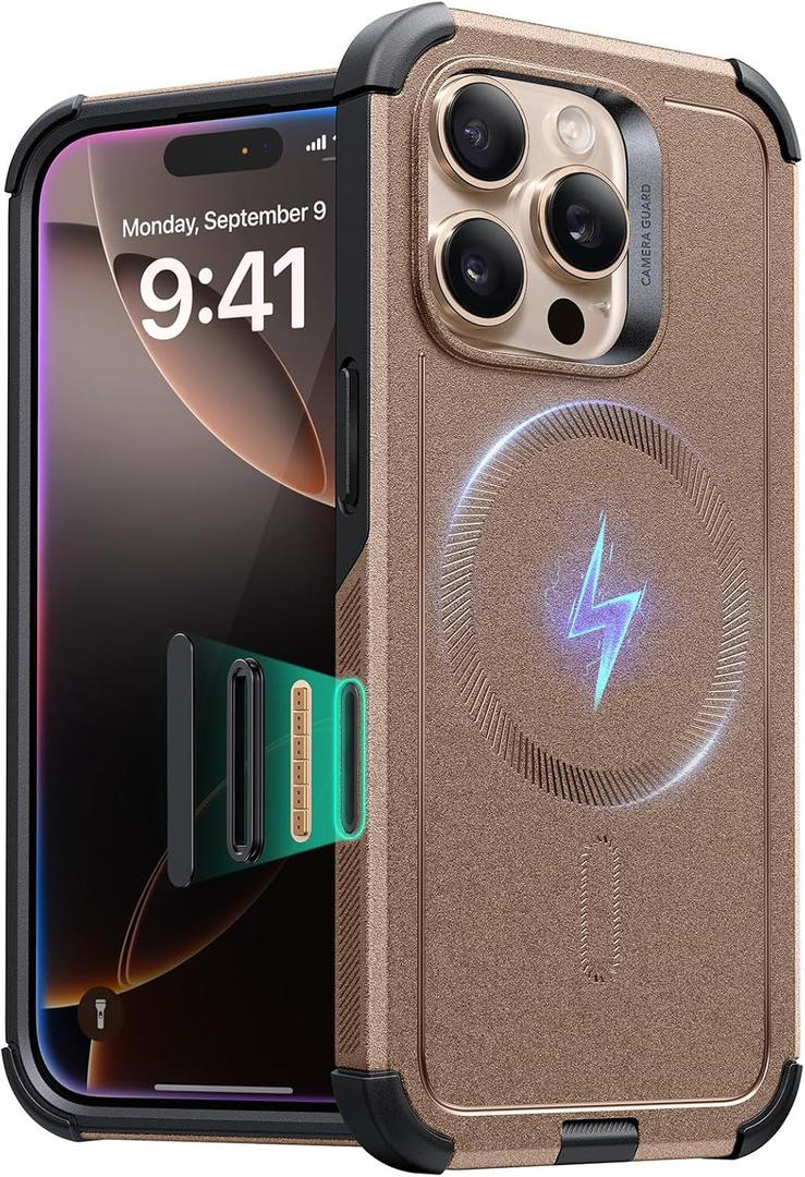 ESR for iPhone 16 Pro Case, 7X Military-Grade Drop Protection, Shock-Absorbing Rugged Cover with Camera Control Button, MagSafe Accessories Compatible, Cyber Series, Desert Titanium