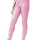Girls Metallic Active Leggings Size 4-14 Years Shiny Sparkly Mystique Stretch Ankle Length for Kids Youth Teen (Pink)