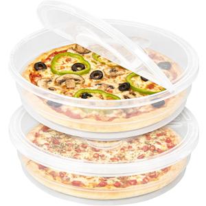 2 Pack 12 Inch 2-Compartment Food Storage Containers with Lids & Handles - Reusable Round Pie Carriers, Pizza Slice Holders for Pie, Cheesecake, Tortilla,Dumplings, Eggs